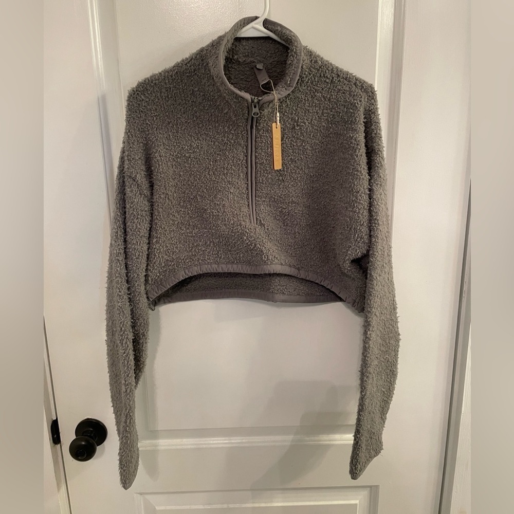 SKIMS Cozy Knit Cropped Pullover Smoke Grey XXS/XS NEW WITH TAGS